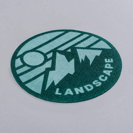 Aqua Faux Suede Leather mountain landscape patch laid at a hard angle